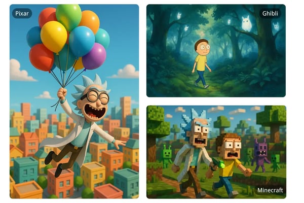 Explorez l'art IA Rick et Morty avec des styles Ghibli, Pixar et plus encore