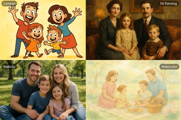 Generate Unique AI Family Portraits in Multiple Artistic Styles