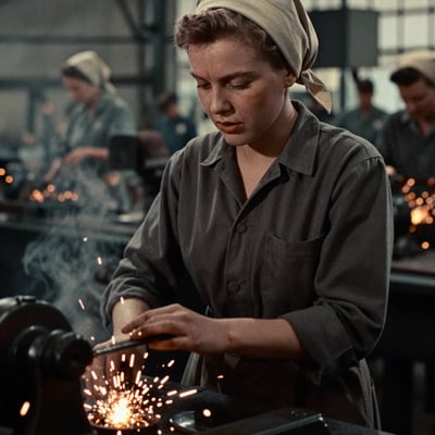 1940s Wartime Factory Film Still with Z-Image