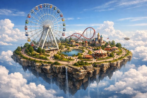 Ferris Wheel Overlooking a Floating Island Amusement Park