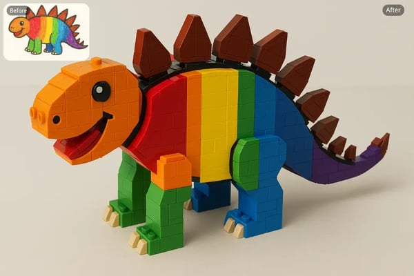 Kinderkunst neu interpretiert im Lego-Stil