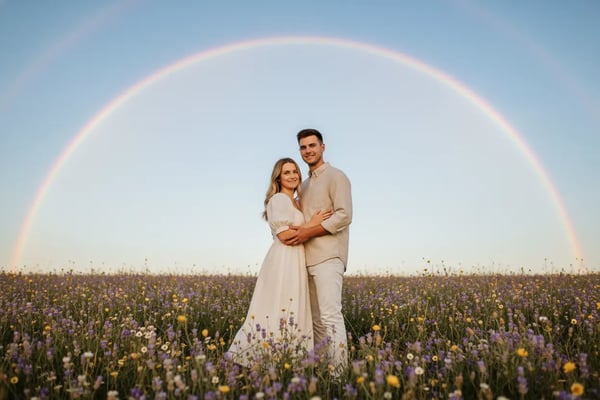 情侣与庆祝场景的彩虹背景装饰