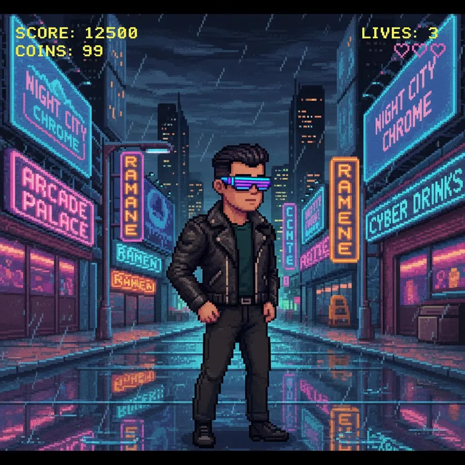 Cyberpunk 16-Bit Arcade Street Scene