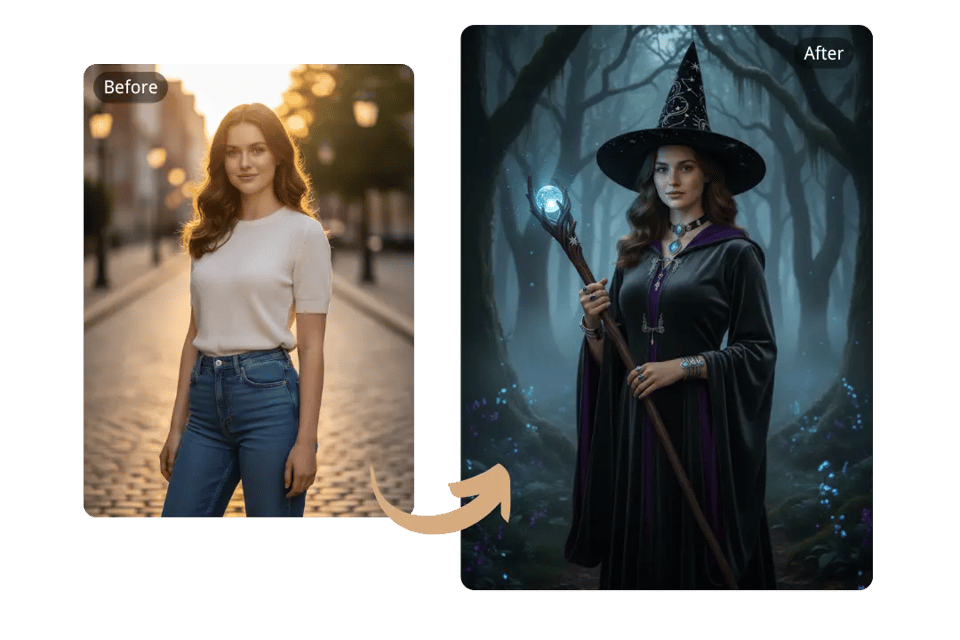 Cinematic Witch Transformations in Seconds