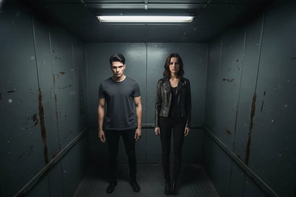 Horror Elevator Scene with Dramatic Stance