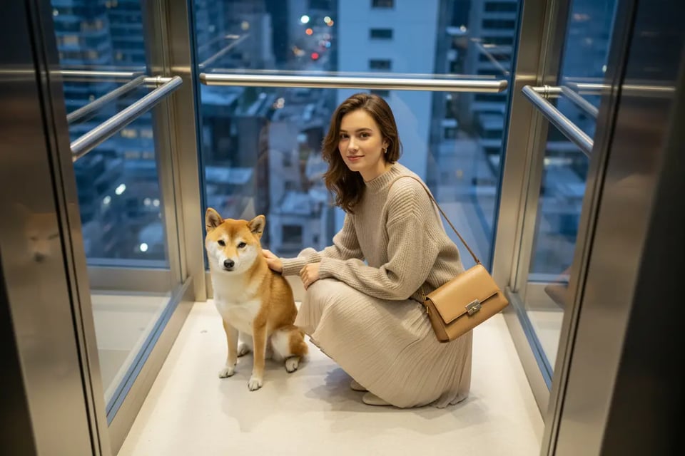 Glass Elevator Moment with a Pet