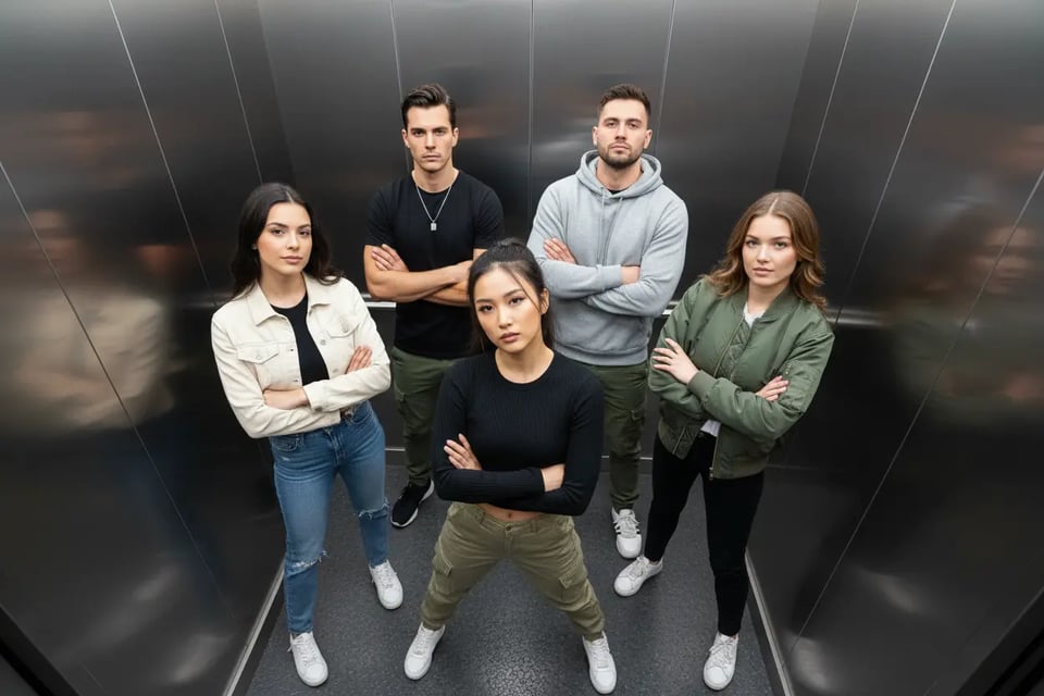 K-Pop Group Shot in a Squad Elevator