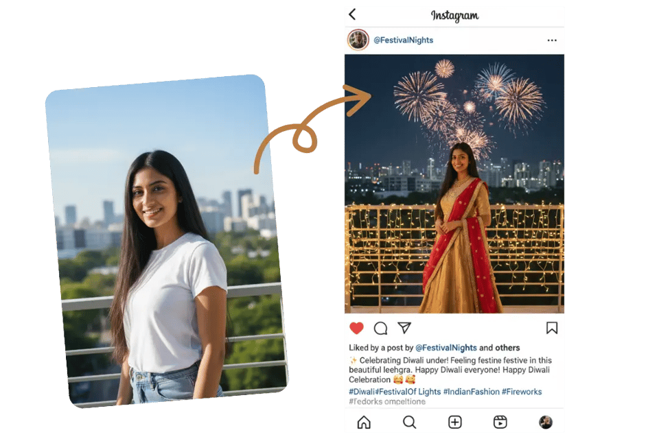 One Click to Dress Up and Share Your Diwali Wishes & Story