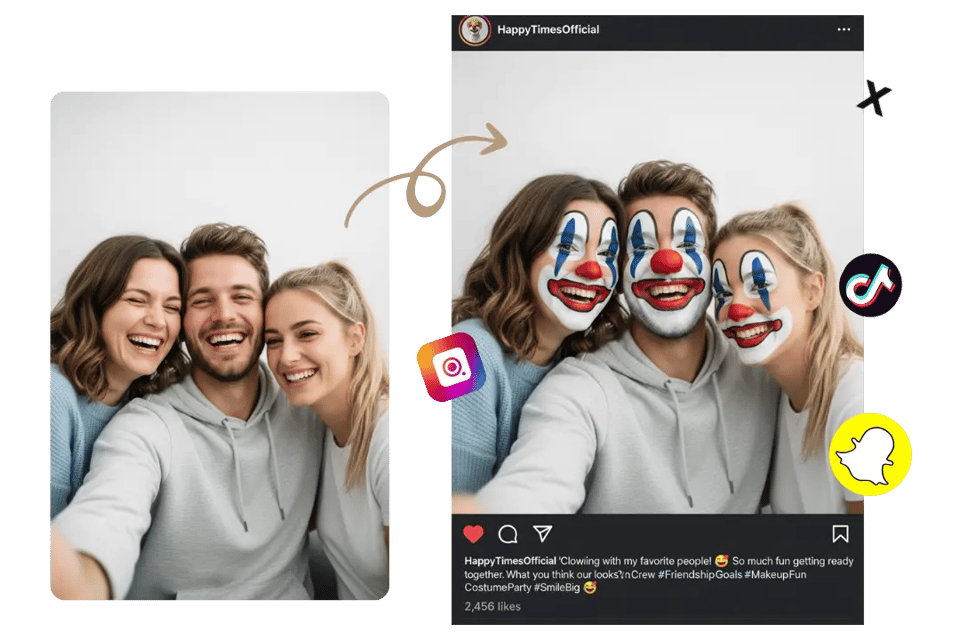 将您的小丑面孔分享至社交平台,传递欢乐