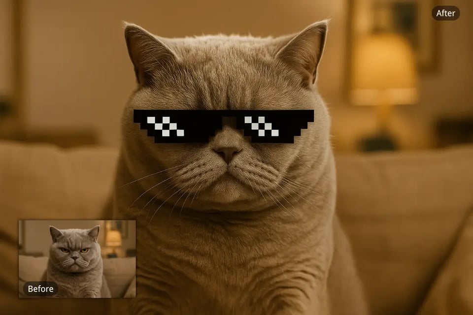 Meme Creation with Glasses Filter Effects