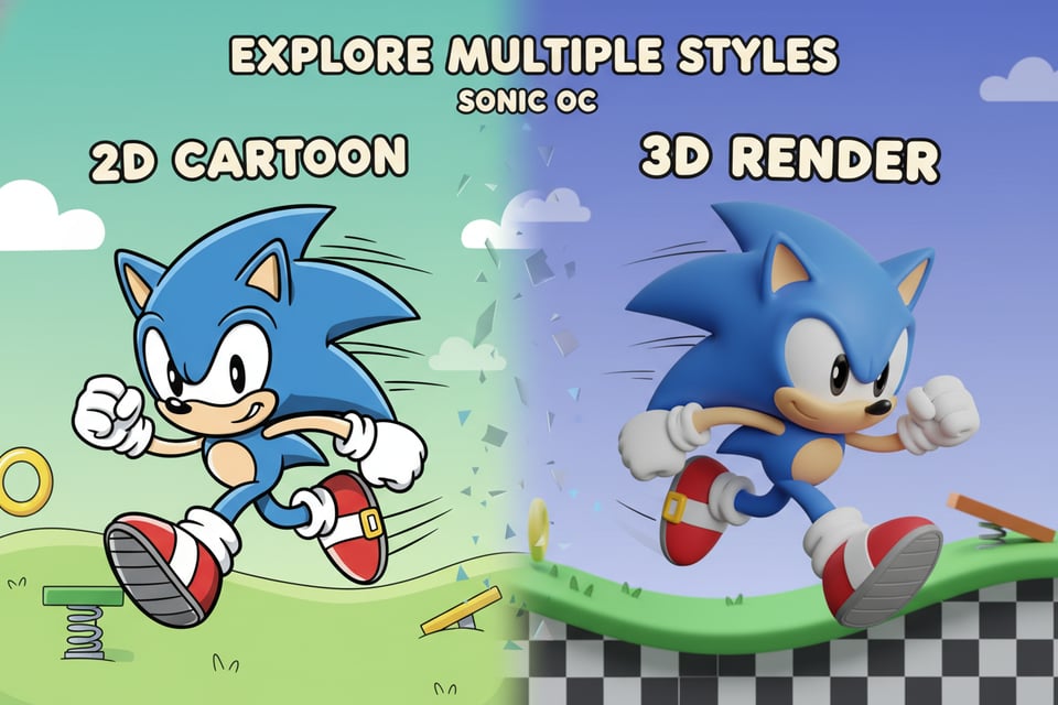 Explore Multiple Styles From Sonic OC 2D to 3D