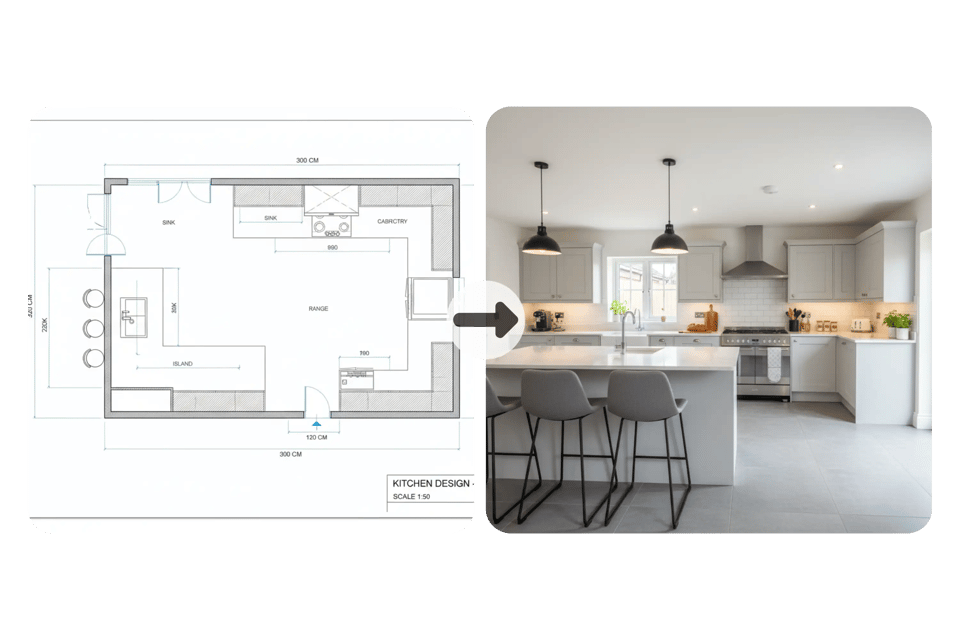 AI Kitchen Design From Your Photo and Sketch
