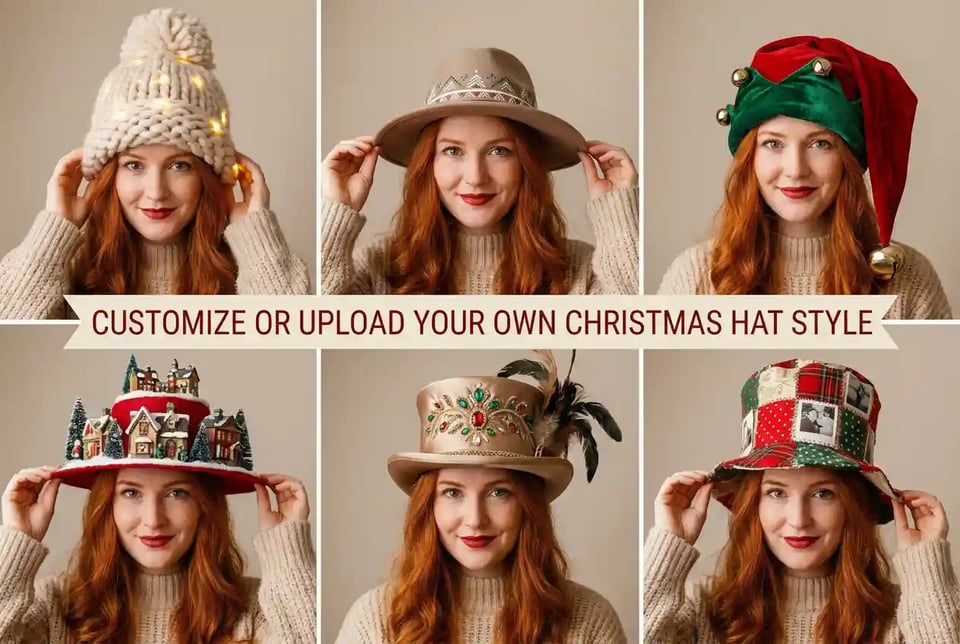 Add Santa Hat to Photo with Festive Background Options