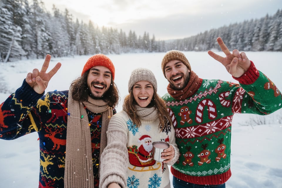 Fotos Familiares y Grupales con Filtro de Suéter Navideño Feo