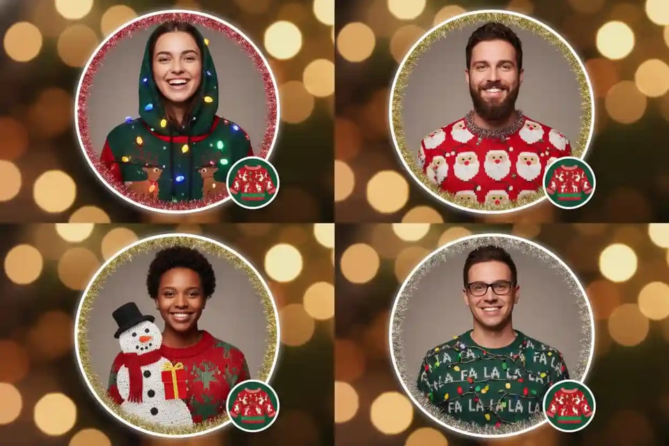 Avatares para Redes Sociales con Filtro de Suéter Navideño Feo Gratis