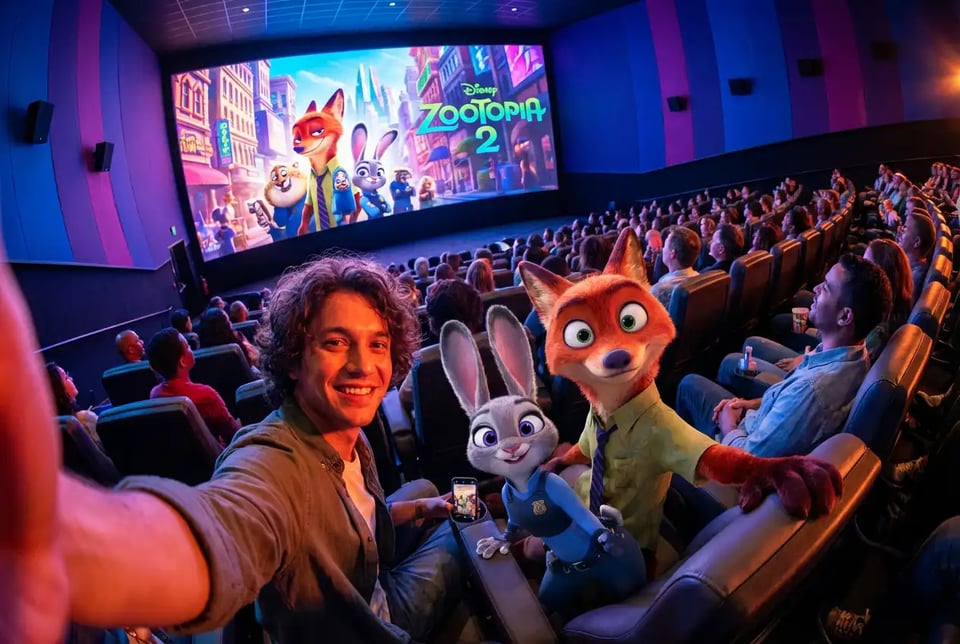 Cinema-Style Zootopia 2 Scenes With Movie Poster or Theater View