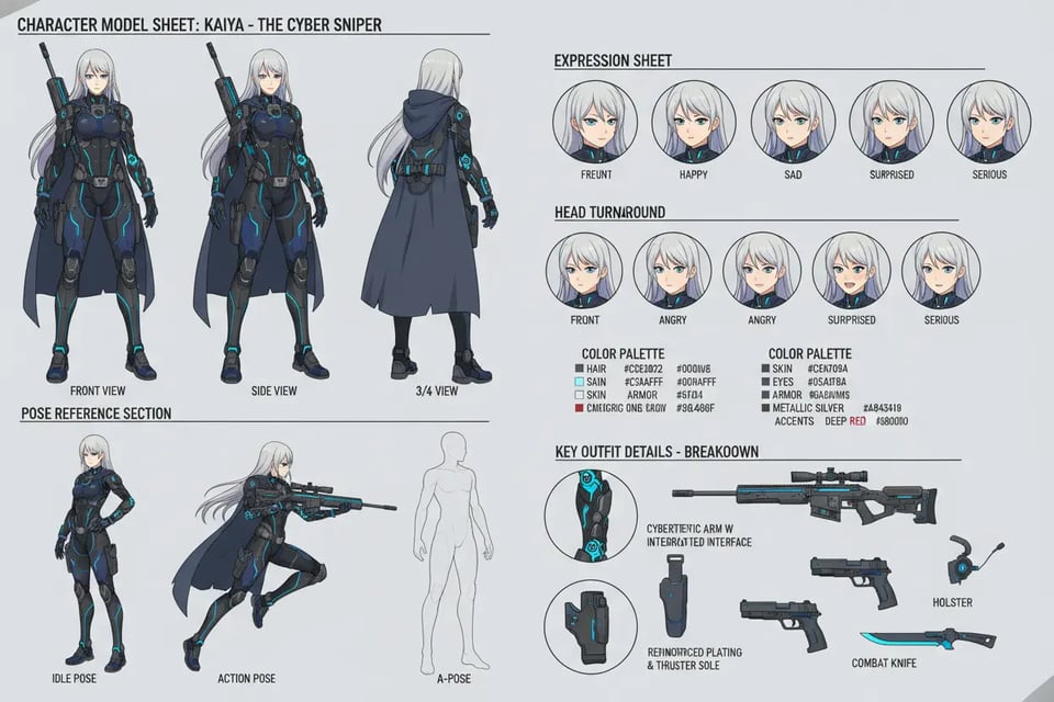 Consistent Character Design Across All Views, Expressions, and Poses