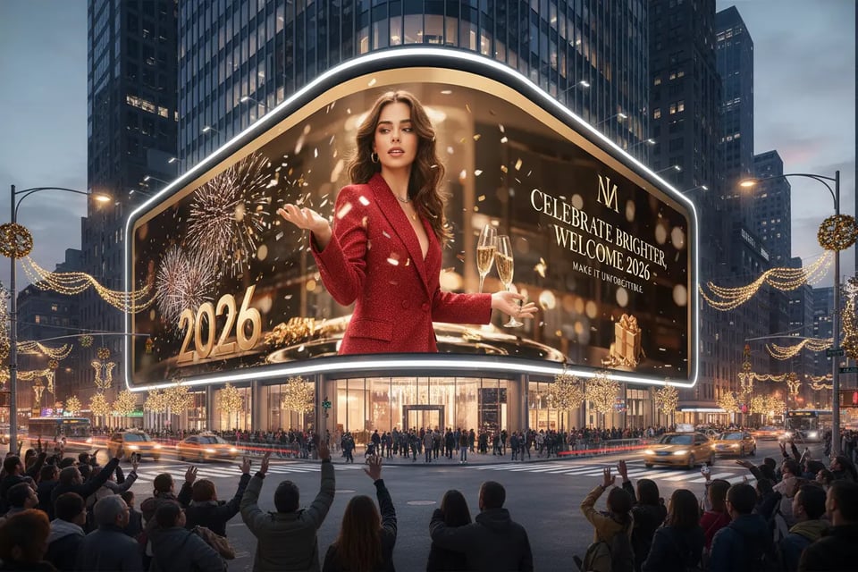 Large-Scale New Year City Billboard Scene