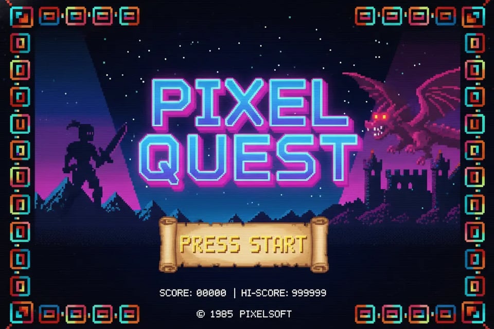 Retro 8-bit game title screen