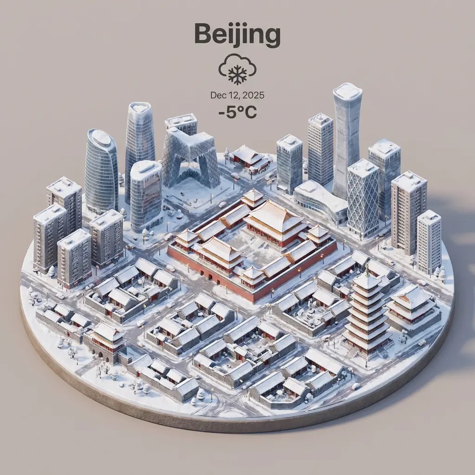 Beijing, China — Snowy Winter · Dec 12 · −5°C