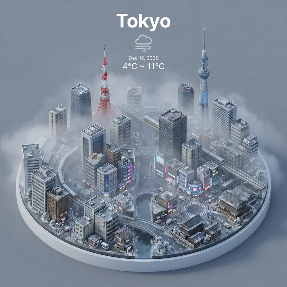 Tokyo, Japan — Foggy Day · Dec 16 · 4°C ~ 11°C