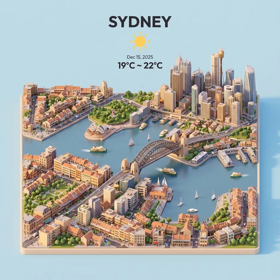 Sydney, Australia — Clear Skies · Dec 15 · 19°C ~ 22°C
