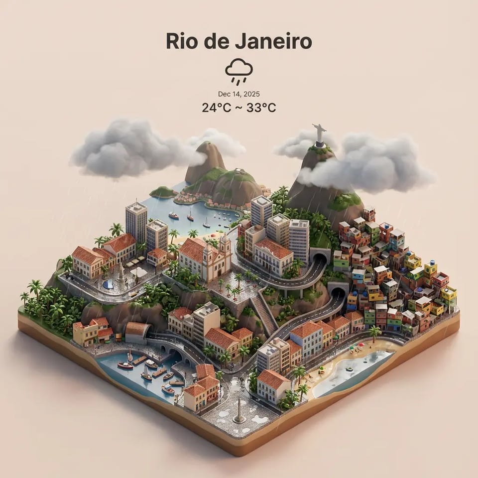 Rio de Janeiro, Brazil — Cloudy to Light Rain · Dec 14 · 24°C ~ 33°C