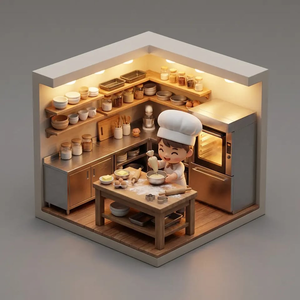 Bakery Kitchen 3D Miniature Isometric Room