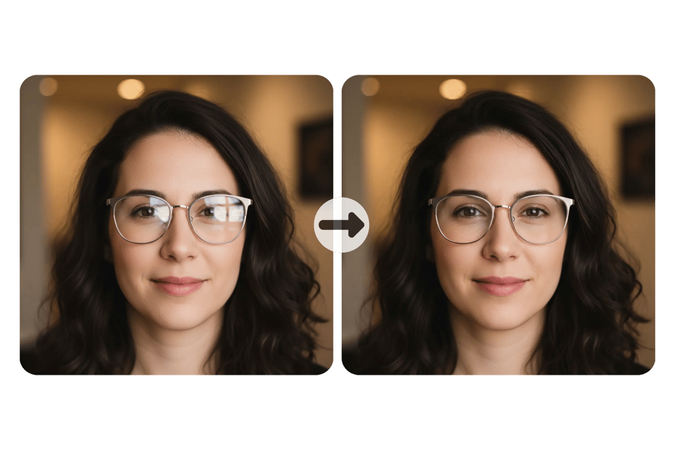 Smart AI One-Click to Remove Glasses Glare from Photo