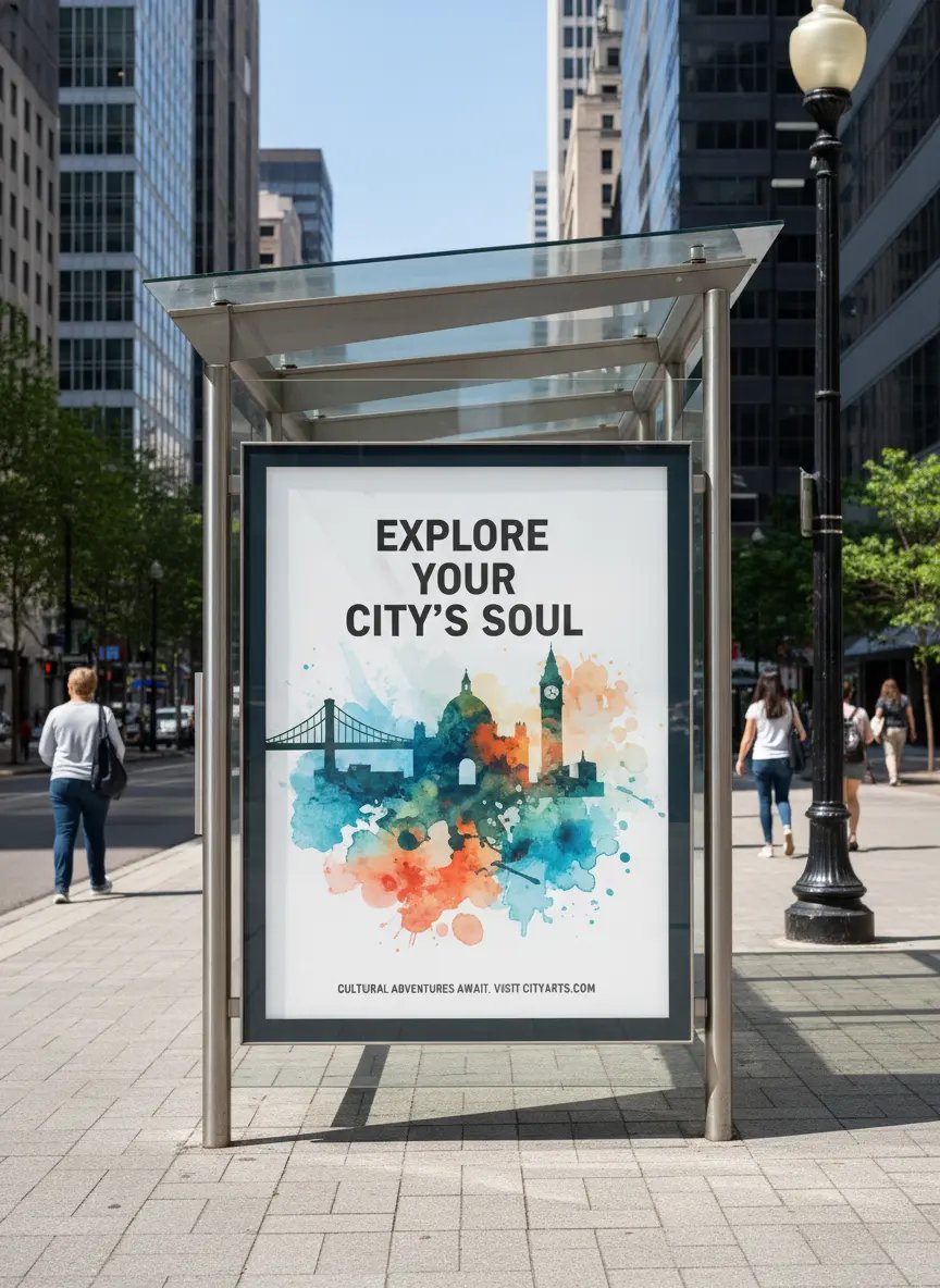 Urban Poster Mockup at a Bus Stop Billboard