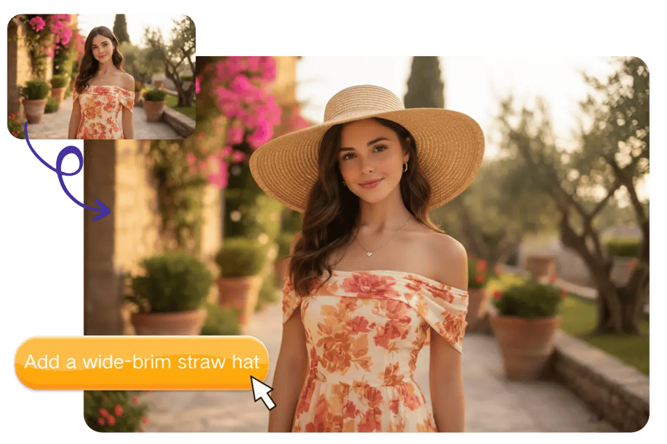 Text-Based Add Hat to Photo Without Fixed Templates
