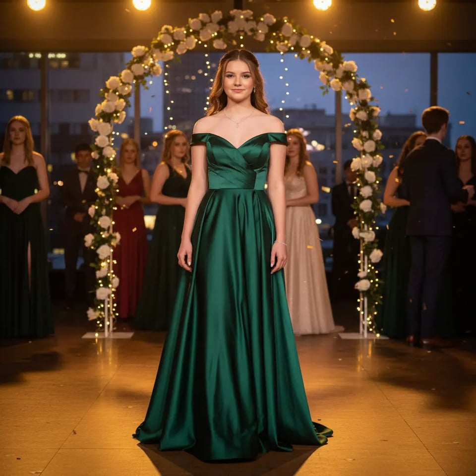 Emerald Green Off-Shoulder Prom Dress
