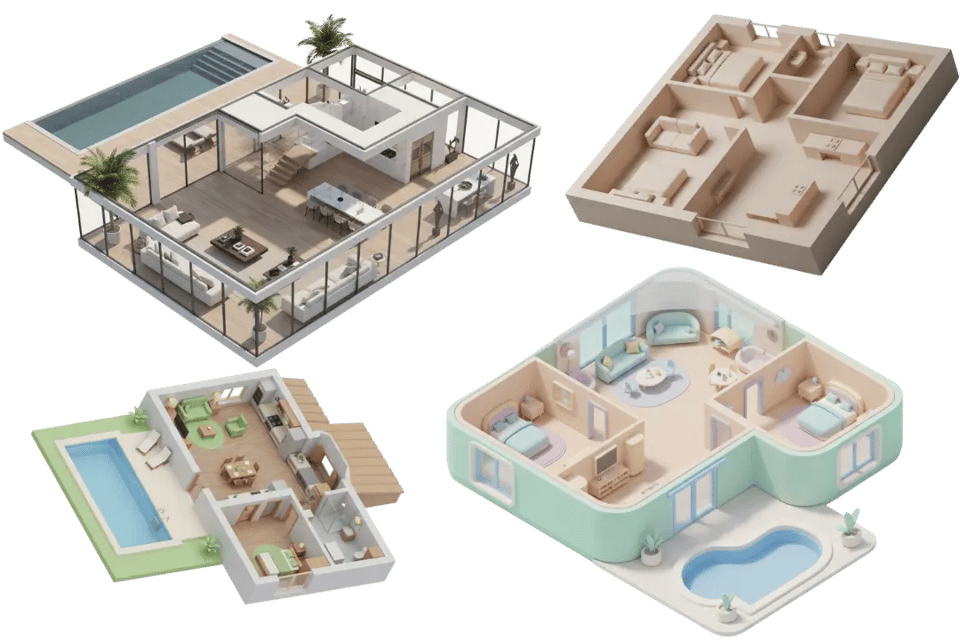 AI Floor Plan Generator with Multiple Visual Display Styles