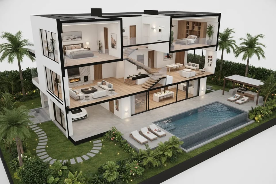 Luxury Villa Floor Plan with Pool and Garden