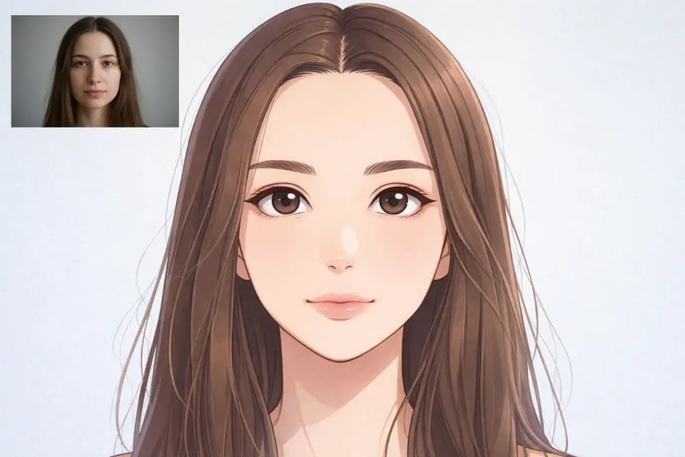 Korean Webtoon Style Portrait with Clean Shading