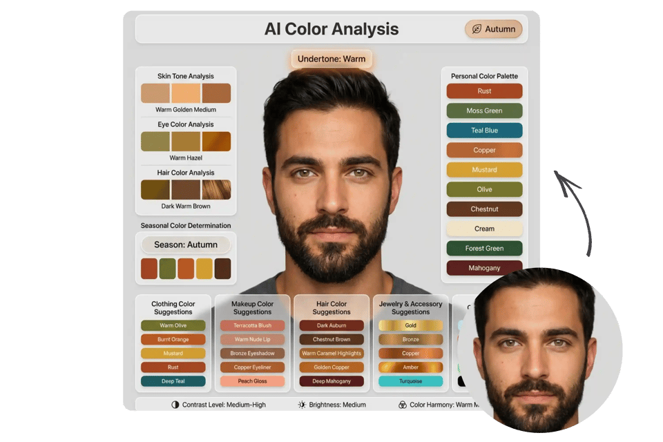 AI Color Analysis from Photo with Smart Skin, Eye, and Hair Detection