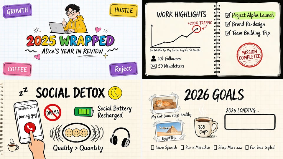 Multi-Slide Hand-Drawn Year Review Layout