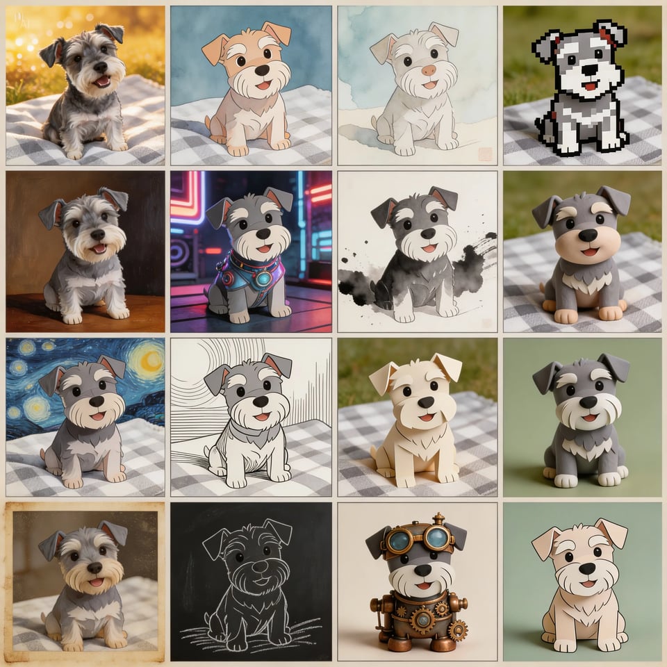 4×4 Multi-Style Subject Consistency Grid