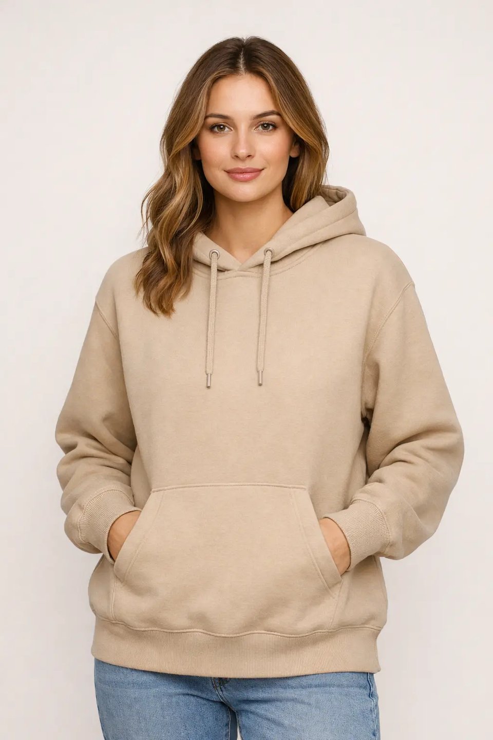 Sand Beige Casual Hoodie Mockup