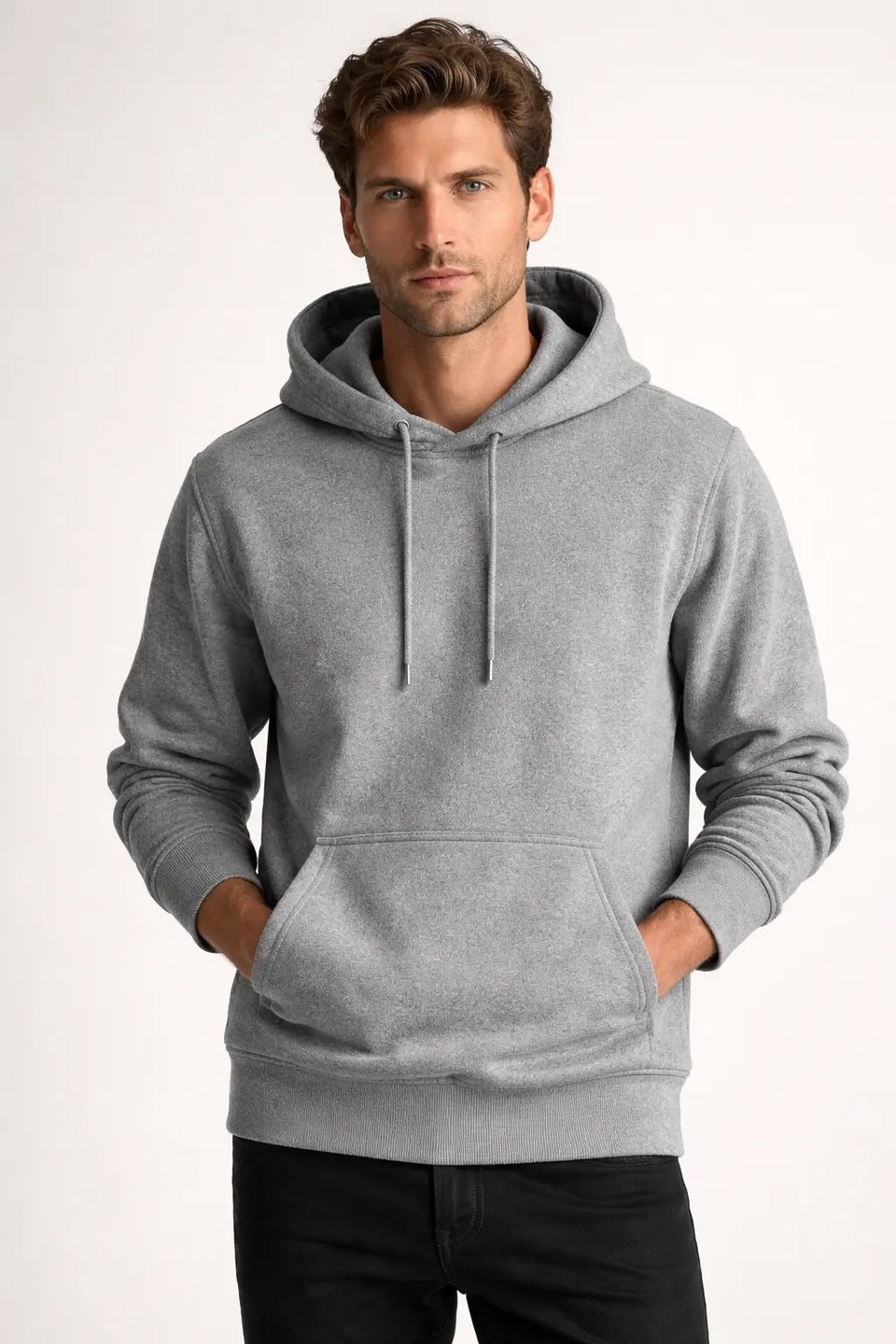 Heather Gray Fleece Hoodie Mockup