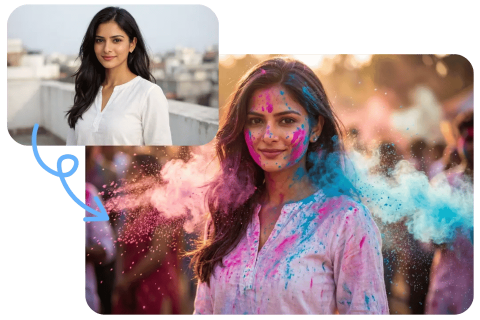 Transform Real Photos into Authentic Holi Celebrations with AI Holi Photo Editor