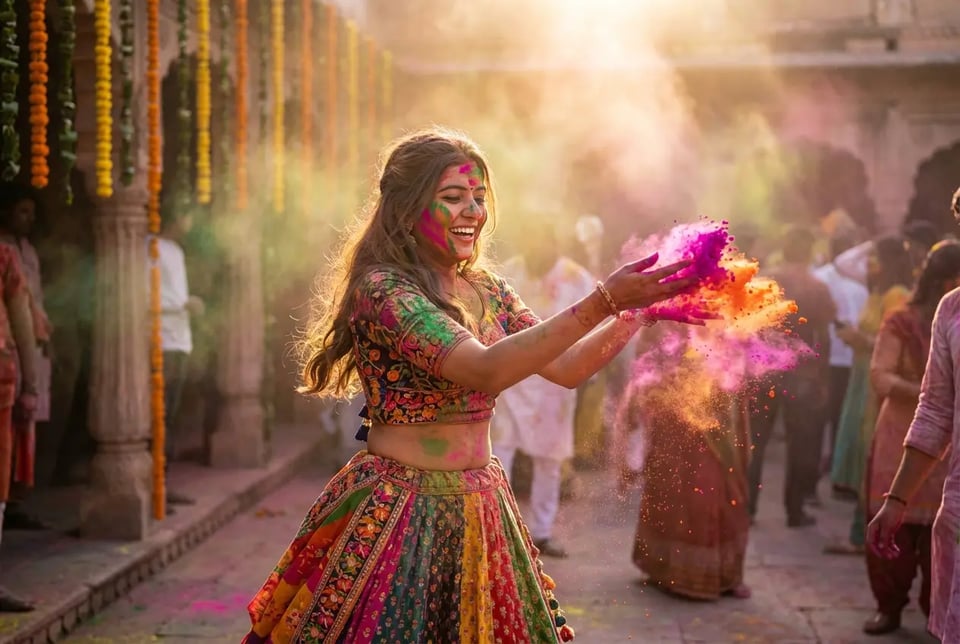 Holi AI Photo Editing Prompt Woman