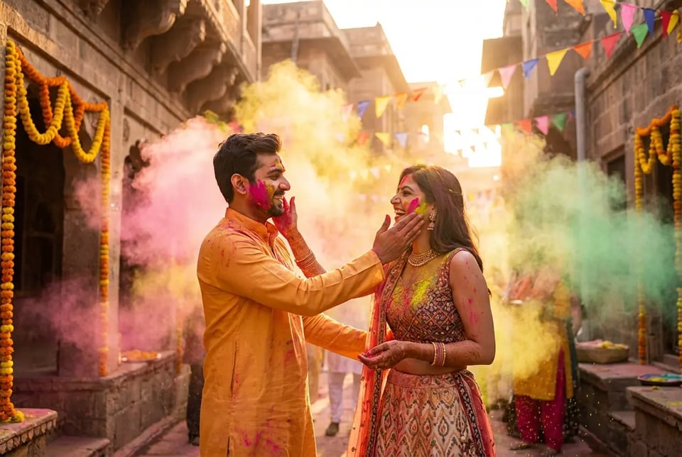 Holi AI Photo Editing Prompt Couple