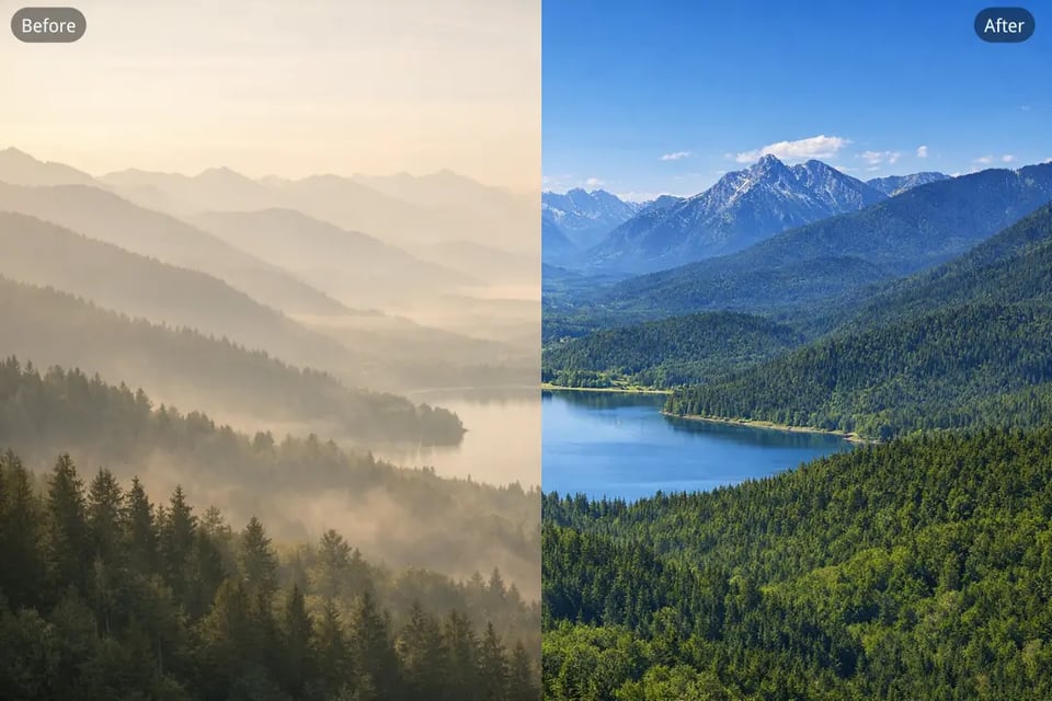 Dehaze Landscape Photo for Clearer Mountains and Natural Scenery