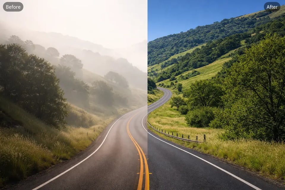 Remove Haze from Photo of Roads, Highways, and Outdoor Routes