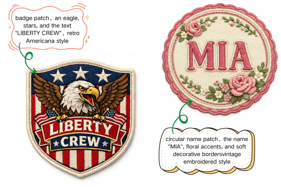 Custom Patch Design Generator with Text, Shape, Border, and Color Control