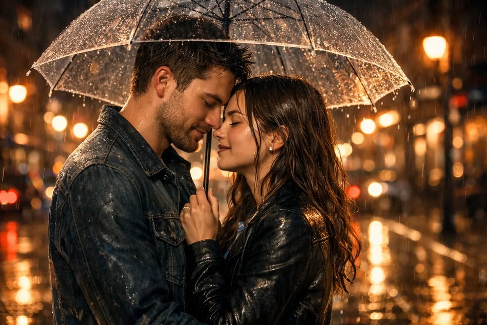 Romantic Couple Scene with AI Rain Generator