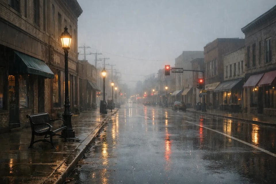 Soft Drizzle Street Scene with AI Rain Generator