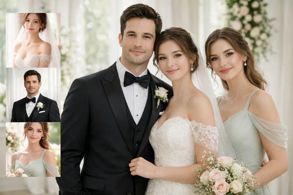 Wedding Group Photo from Separate Portraits