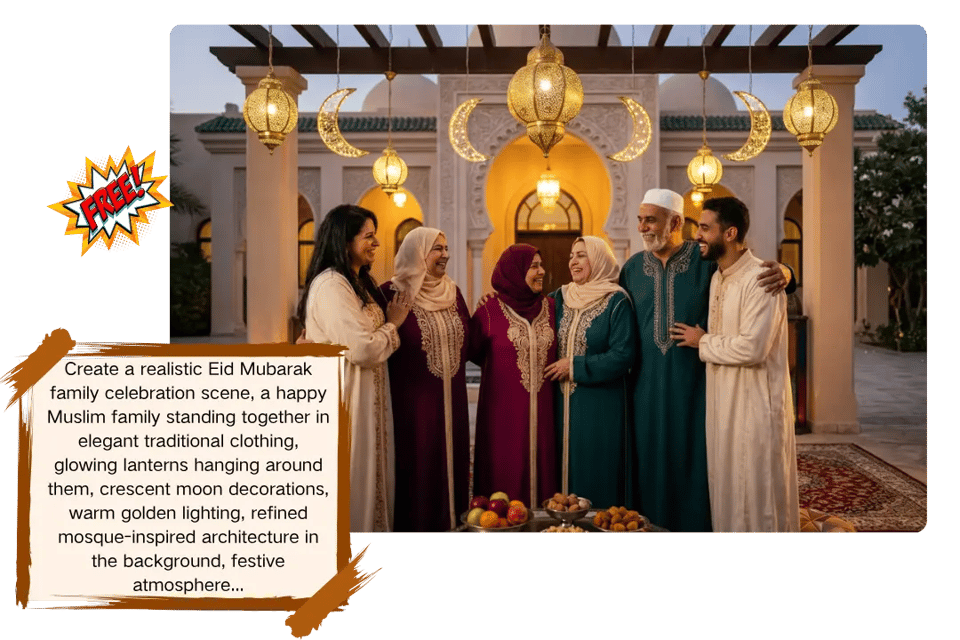 AI Eid Mubarak Photo Generator Free for Creating Festive Images from Text